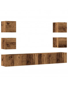 Mobili TV a Parete 6 pz Legno Vecchio Legno Multistrato