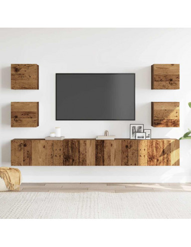 Mobili TV a Parete 6 pz Legno Vecchio Legno Multistrato