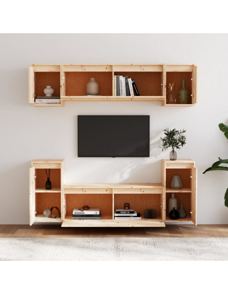 Mobili TV 6 pz in Legno Massello di Pino