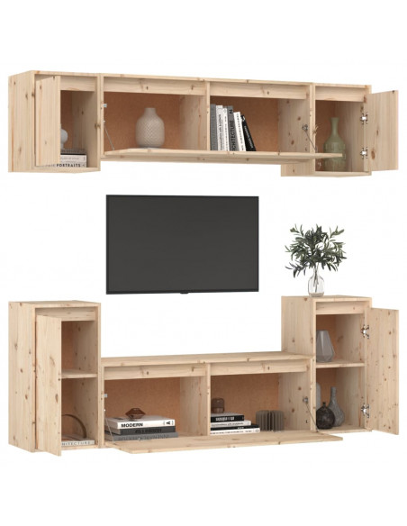 Mobili TV 6 pz in Legno Massello di Pino