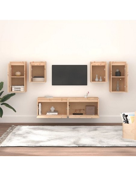 Mobili Porta TV 6 pz in Legno Massello di Pino