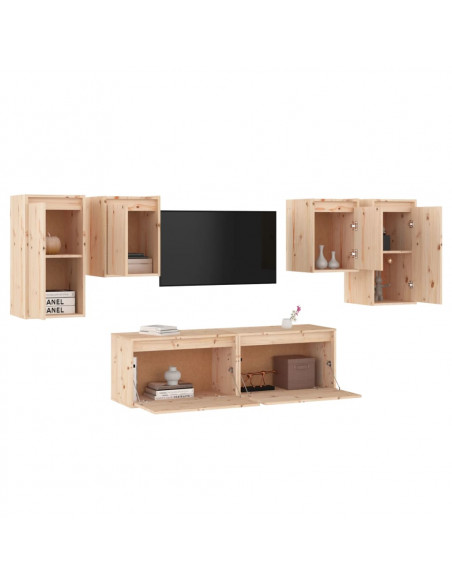 Mobili Porta TV 6 pz in Legno Massello di Pino