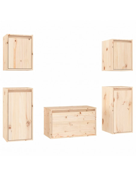 Mobili Porta TV 5 pz in Legno Massello di Pino