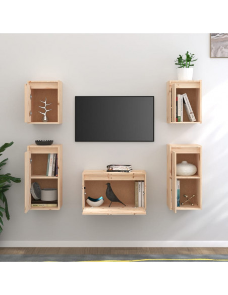 Mobili Porta TV 5 pz in Legno Massello di Pino