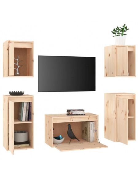 Mobili Porta TV 5 pz in Legno Massello di Pino