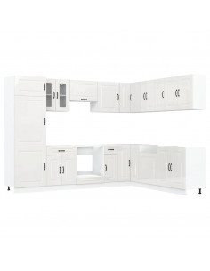 Set Mobili da Cucina 14 pz Kalmar Bianchi Lucido in Truciolato