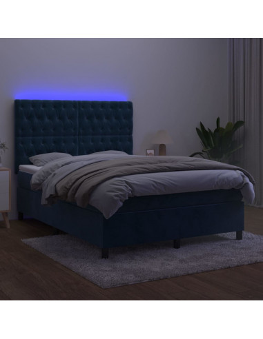 Letto a Molle con Materasso e LED Blu Scuro 140x190 cm