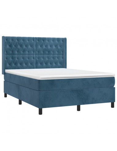 Letto a Molle con Materasso e LED Blu Scuro 140x200 cm