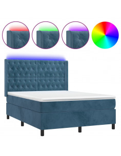 Letto a Molle con Materasso e LED Blu Scuro 140x190 cm