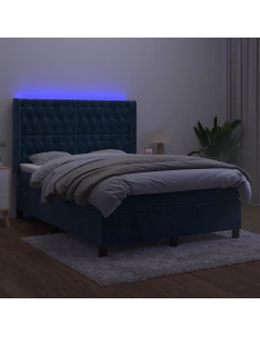 Letto a Molle con Materasso e LED Blu Scuro 140x190 cm 2