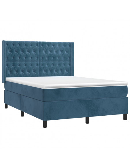 Letto a Molle con Materasso e LED Blu Scuro 140x190 cm