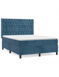 Giroletto a Molle con Materasso Blu Scuro 140x190 cm in Velluto