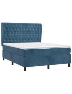 Giroletto a Molle con Materasso Blu Scuro 140x200 cm in Velluto 2