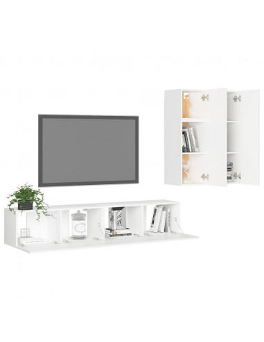 Set Mobili Porta TV 4 pz Bianco in Legno Multistrato