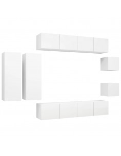 Set Mobili Porta TV 8 pz Bianco in Legno Multistrato