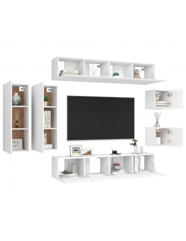 Set Mobili Porta TV 8 pz Bianco in Legno Multistrato