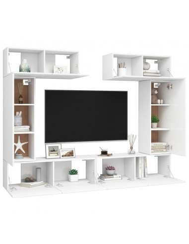 Set di Mobili Porta TV 6 pz Bianco in Legno Multistrato