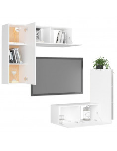 Set Mobili Porta TV 4 pz Bianco in Legno Multistrato 2
