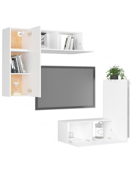 Set Mobili Porta TV 4 pz Bianco in Legno Multistrato