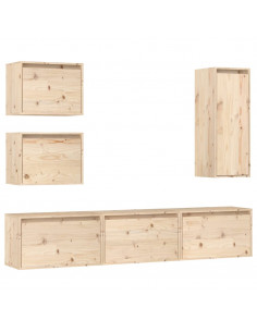 Mobili TV 6 pz in Legno Massello di Pino