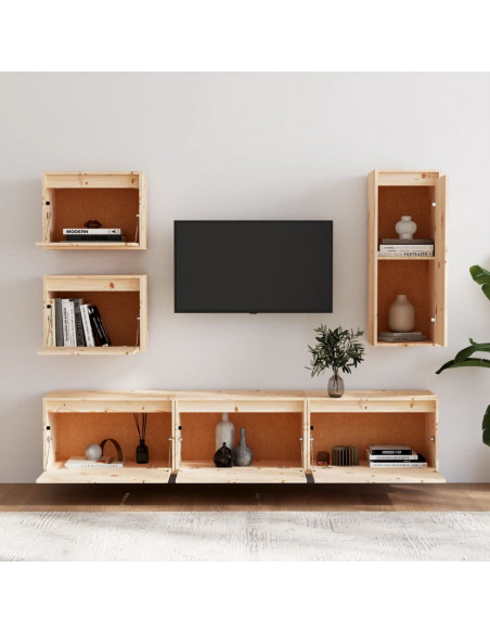 Mobili TV 6 pz in Legno Massello di Pino