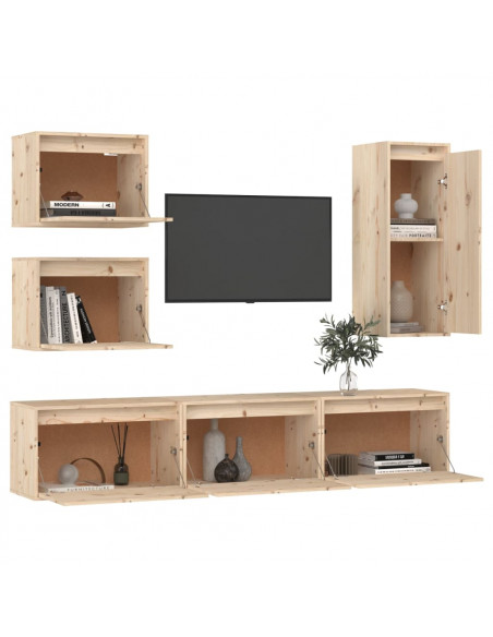 Mobili TV 6 pz in Legno Massello di Pino
