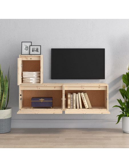 Mobili TV 3 pz in Legno Massello di Pino