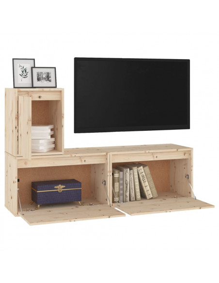 Mobili TV 3 pz in Legno Massello di Pino