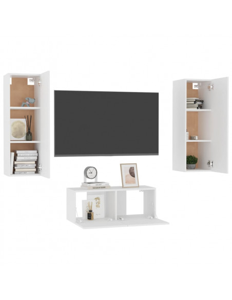 Set Mobili Porta TV 3 pz Bianco in Legno Multistrato