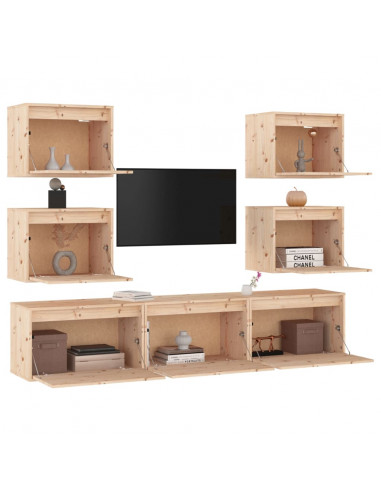 Mobili Porta TV 7 pz in Legno Massello di Pino