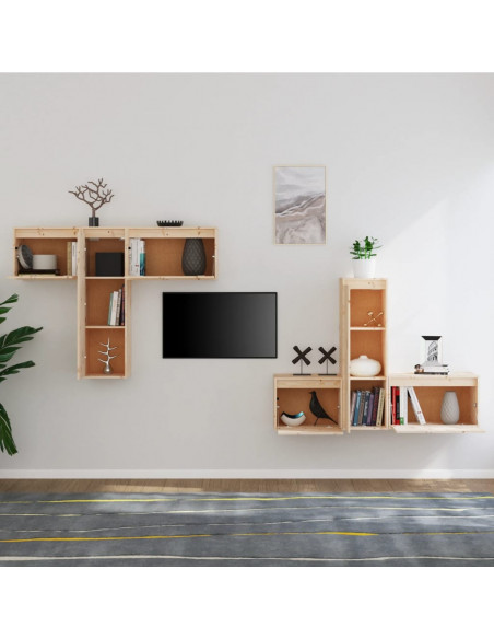 Mobili Porta TV 6 pz in Legno Massello di Pino