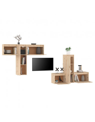 Mobili Porta TV 6 pz in Legno Massello di Pino