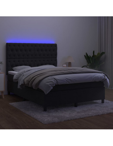 Letto a Molle con Materasso e LED Nero 140x190 cm in Velluto