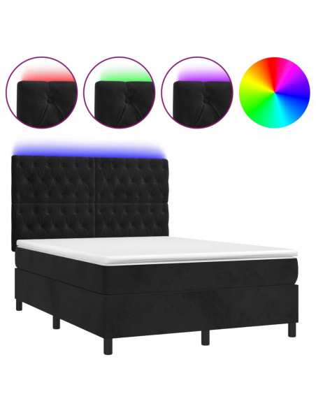 Letto a Molle con Materasso e LED Nero 140x200 cm in Velluto