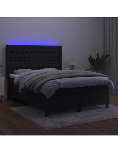 Letto a Molle con Materasso e LED Nero 140x190 cm in Velluto 2