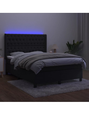 Letto a Molle con Materasso e LED Nero 140x190 cm in Velluto