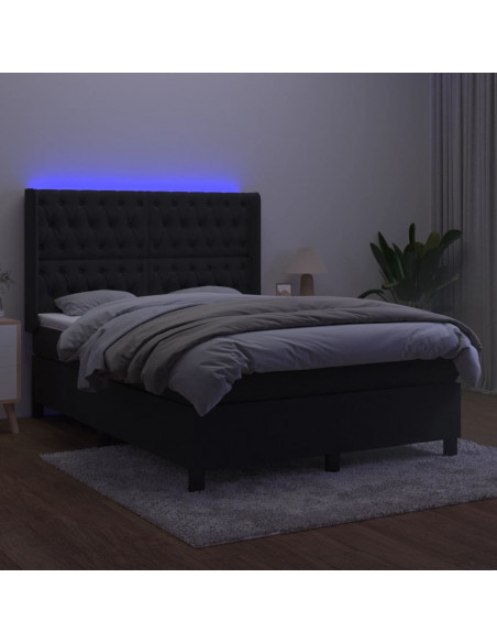 Letto a Molle con Materasso e LED Nero 140x190 cm in Velluto