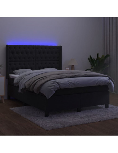 Letto a Molle con Materasso e LED Nero 140x200 cm in Velluto