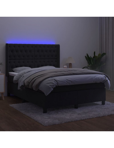 Letto a Molle con Materasso e LED Nero 140x200 cm in Velluto