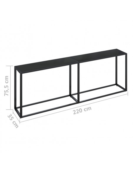 Tavolo Consolle Nero 220x35x75,5 cm in Vetro Temperato