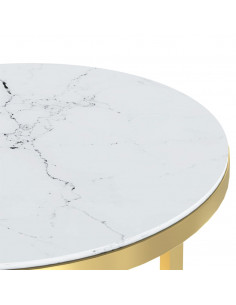 Tavolino Oro e Marmo Bianco 45 cm in Vetro Temperato