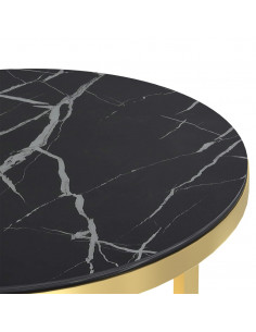 Tavolino Oro e Marmo Nero 45 cm in Vetro Temperato
