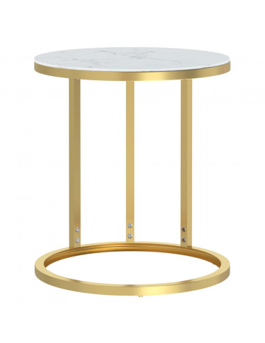 Tavolino Oro e Marmo Bianco 45 cm in Vetro Temperato