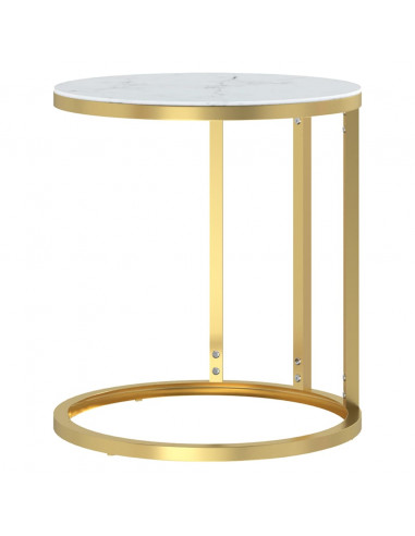 Tavolino Oro e Marmo Bianco 45 cm in Vetro Temperato
