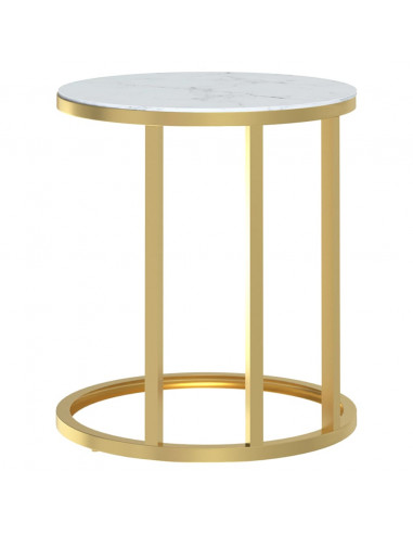 Tavolino Oro e Marmo Bianco 45 cm in Vetro Temperato
