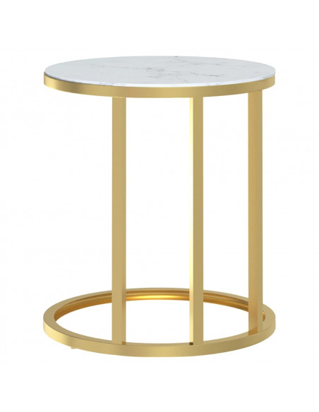 Tavolino Oro e Marmo Bianco 45 cm in Vetro Temperato