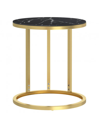 Tavolino Oro e Marmo Nero 45 cm in Vetro Temperato