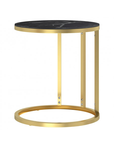 Tavolino Oro e Marmo Nero 45 cm in Vetro Temperato