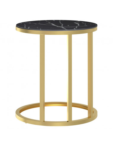 Tavolino Oro e Marmo Nero 45 cm in Vetro Temperato