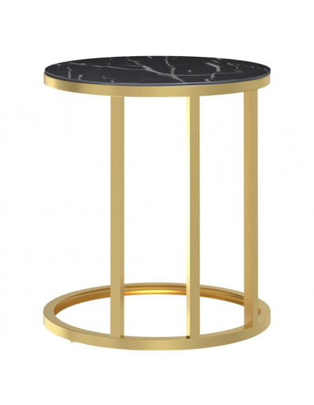 Tavolino Oro e Marmo Nero 45 cm in Vetro Temperato